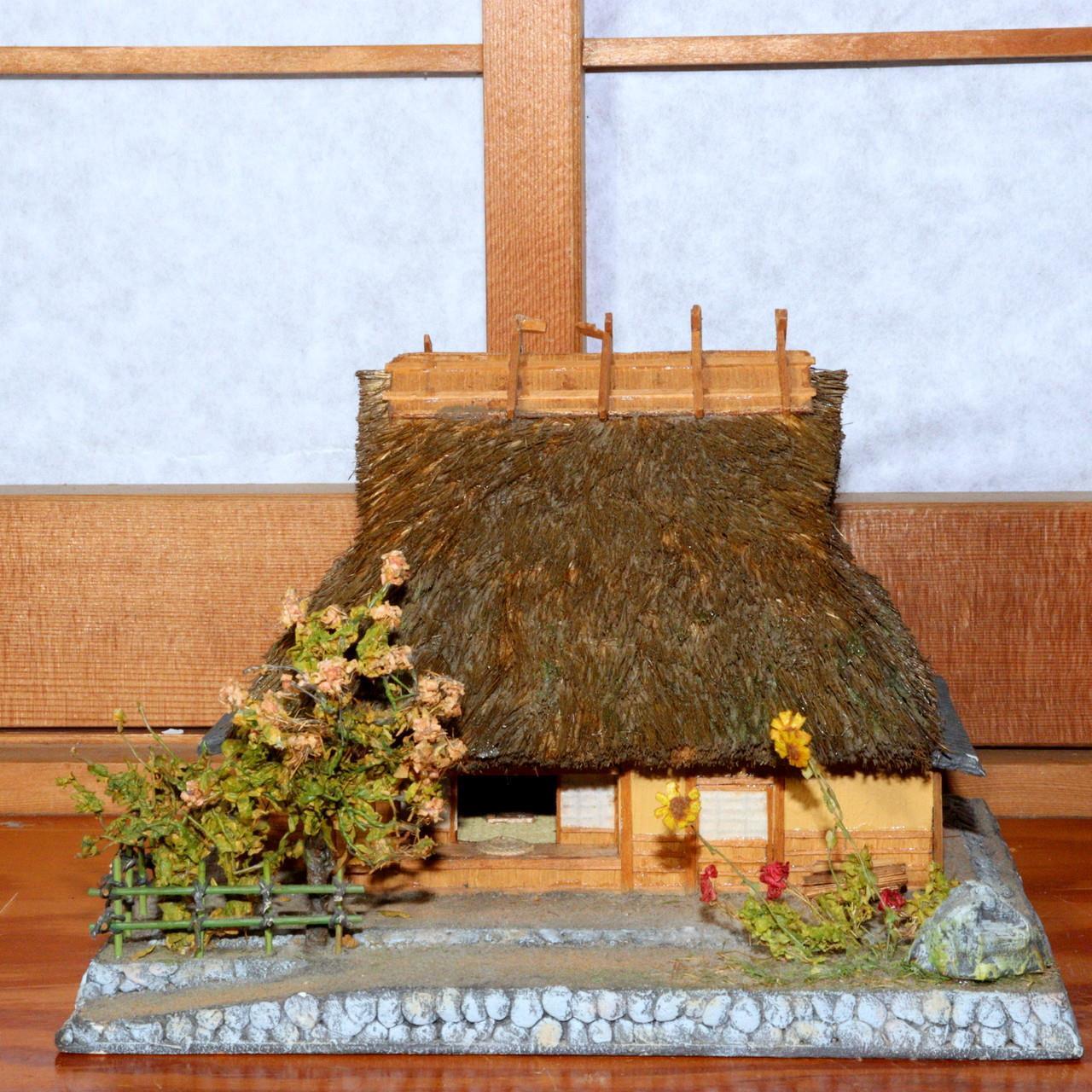 Japanese Wooden 3 Miniature old folk house & Mikoshi ornament WO198