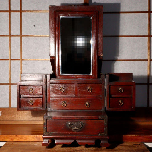 Japanese wooden Foldable Dresser Mirror stand storage Suzuri-bako Shape WO263