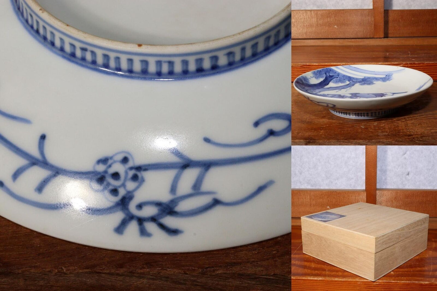 Japanese Antique Hirado ware White Porcelain plate Bakumatsu w / box HWO12