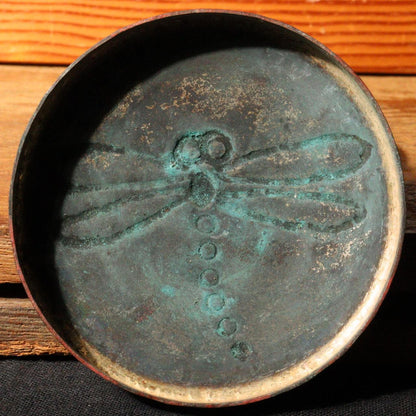 Korean Antique copper Vermilion Ink pad case container dragonfly design Incense