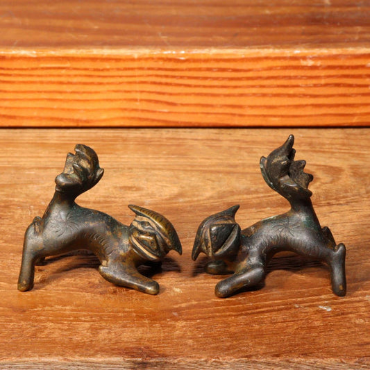 Japanese Antique Copper Lion Foo dog ornament Edo period Temple BOS759
