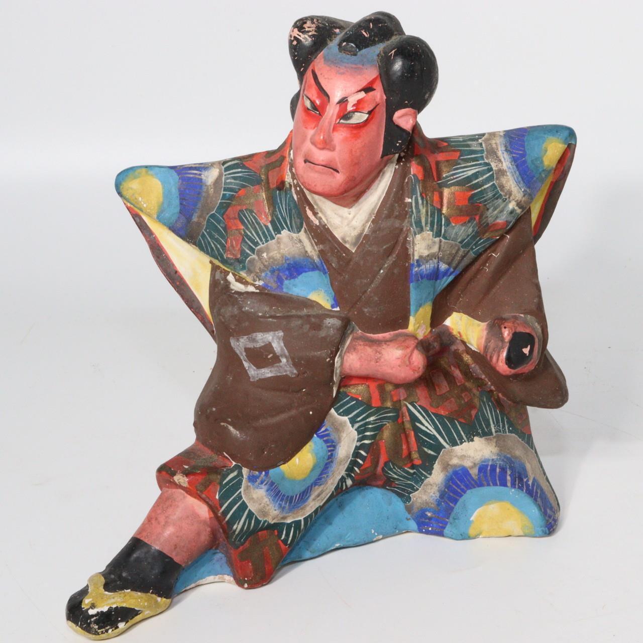 Japanese Antique Kabuki Clay figurine Ceramic Ornament WO150