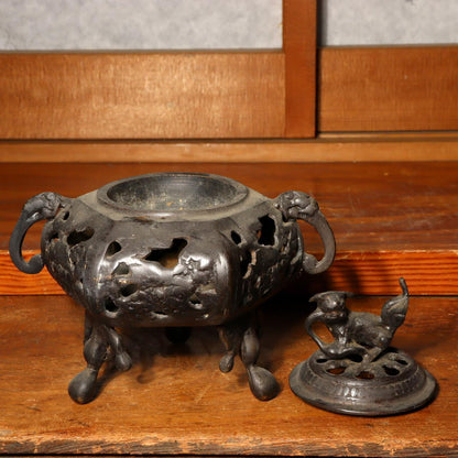 Japanese Bronze Incense Burner censer Lion design BOS622