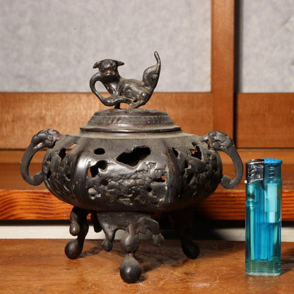 Japanese Bronze Incense Burner censer Lion design BOS622