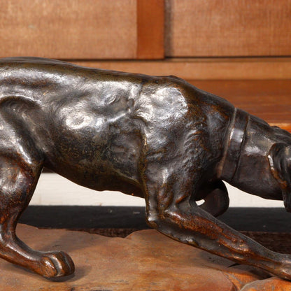 Japanese Vintage Bronze Bloodhound Coonhound Dog Figurine Hunting Dog Sculpture