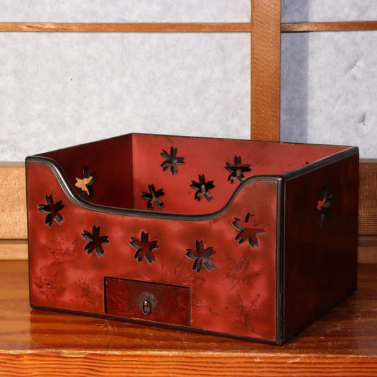Japanese Meiji era wooden Lacquer Tobacco bon Accessory case Maple Antique WO261