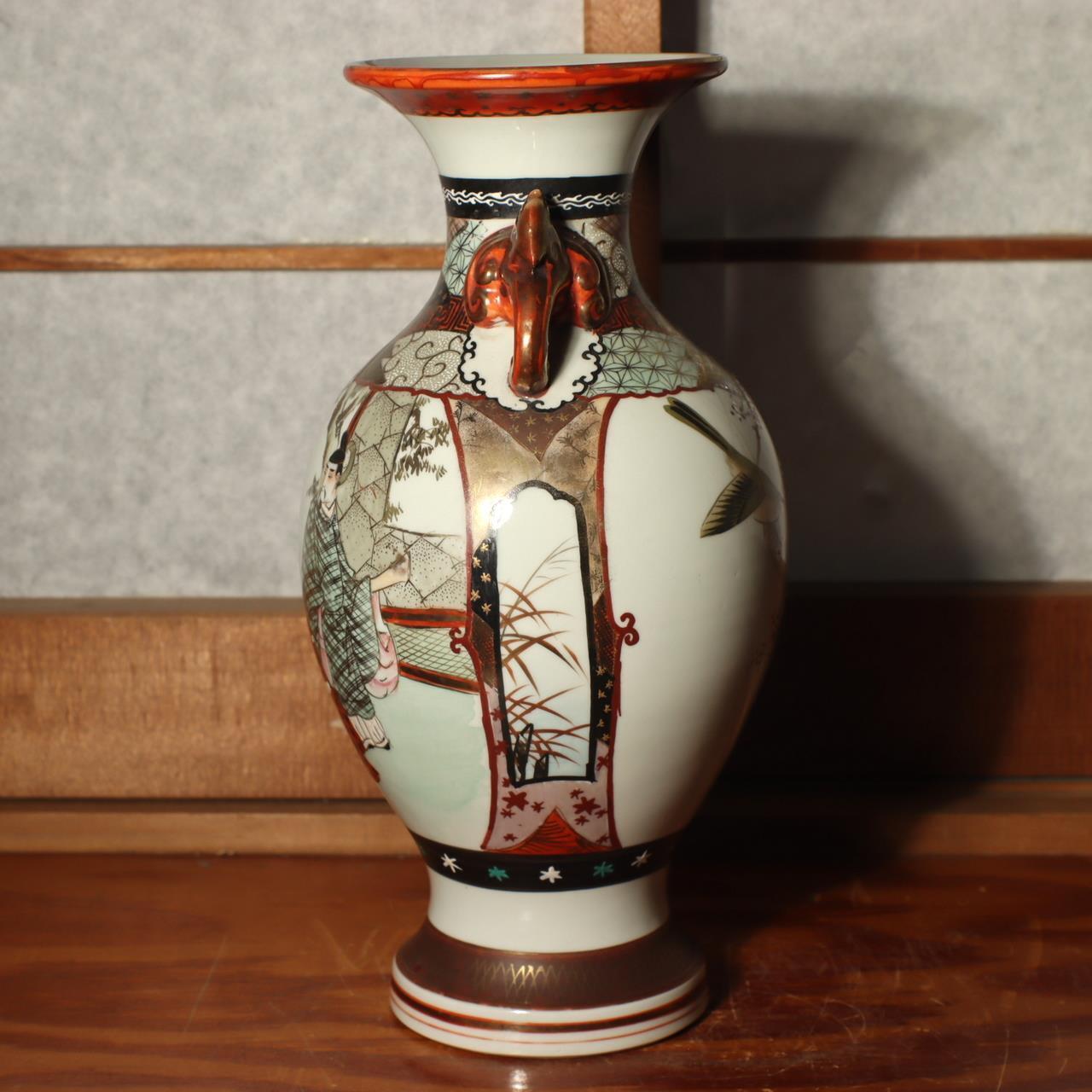 Japanese Antique Kutani vase flower porcelain Kaga Ishikawa Late Meiji PV197