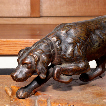 Japanese Vintage Bronze Bloodhound Coonhound Dog Figurine Hunting Dog Sculpture