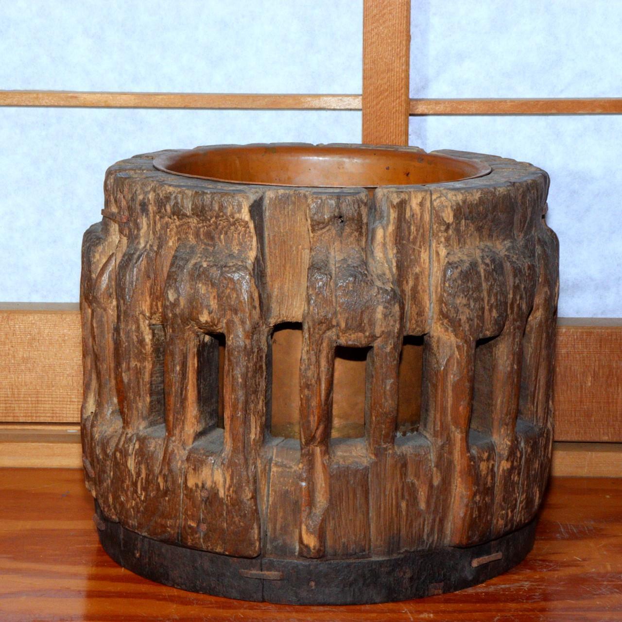 Japanese wooden brazier Hibachi Hiire Tabako bon steering wheel vase WDB72
