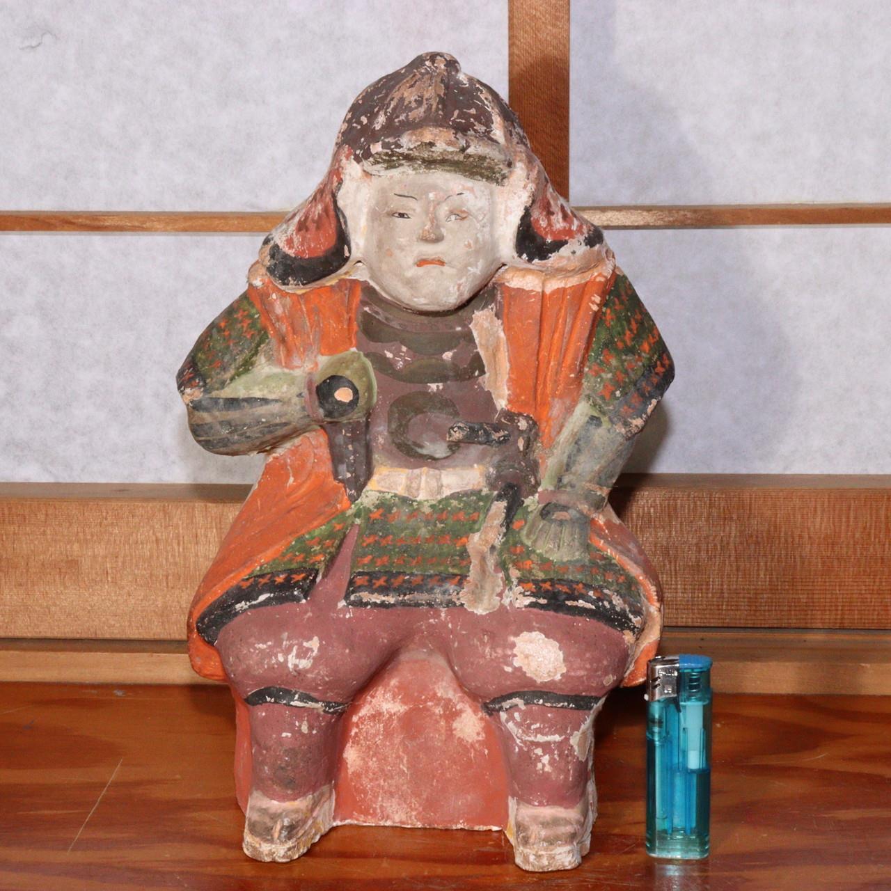 Japanese Antique Clay Doll Ceramic Ornament Samurai Bushi Monk PO31