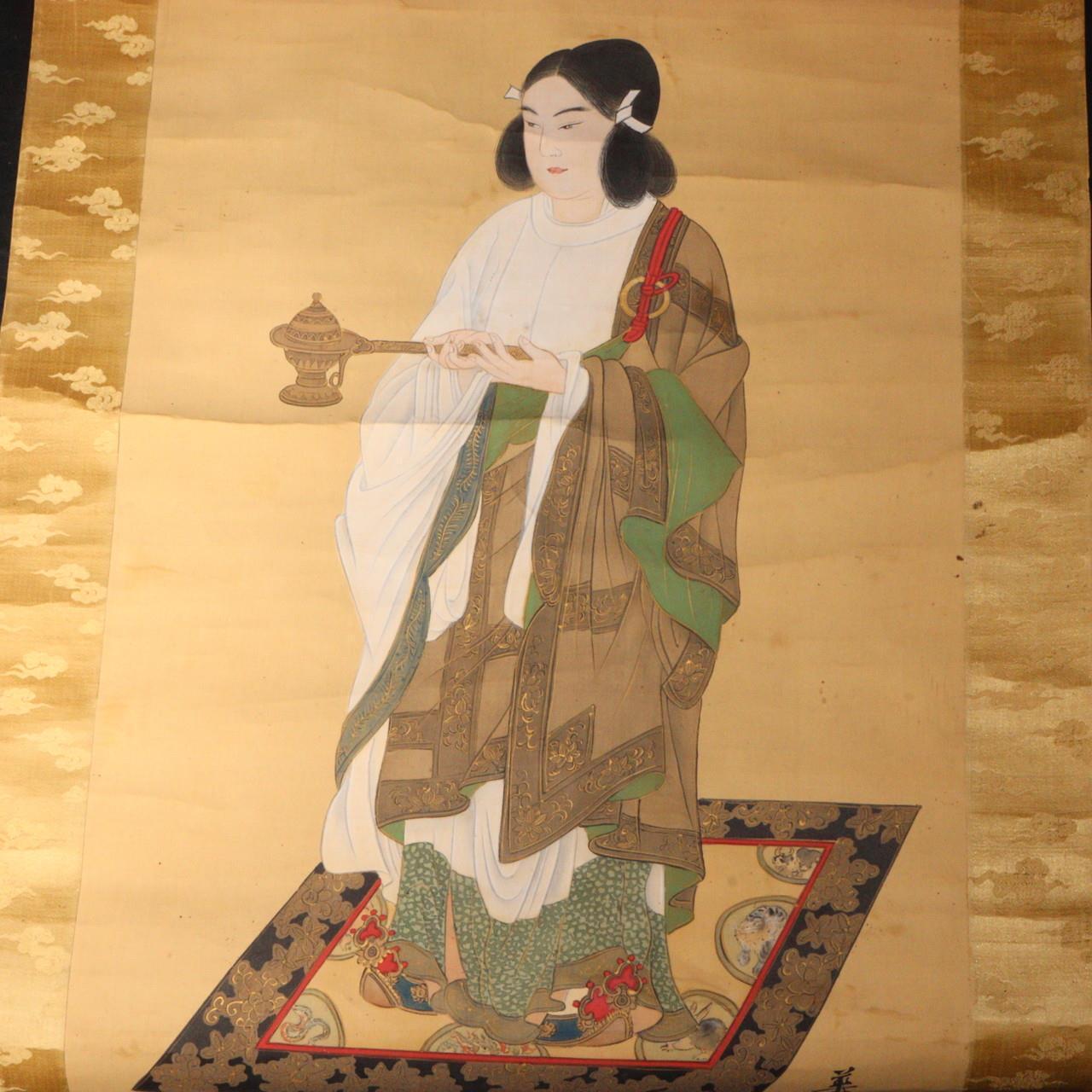 Japanese Kakejiku hanging scroll  Prince Shotoku Buddhist Emakimono Edo ASO251