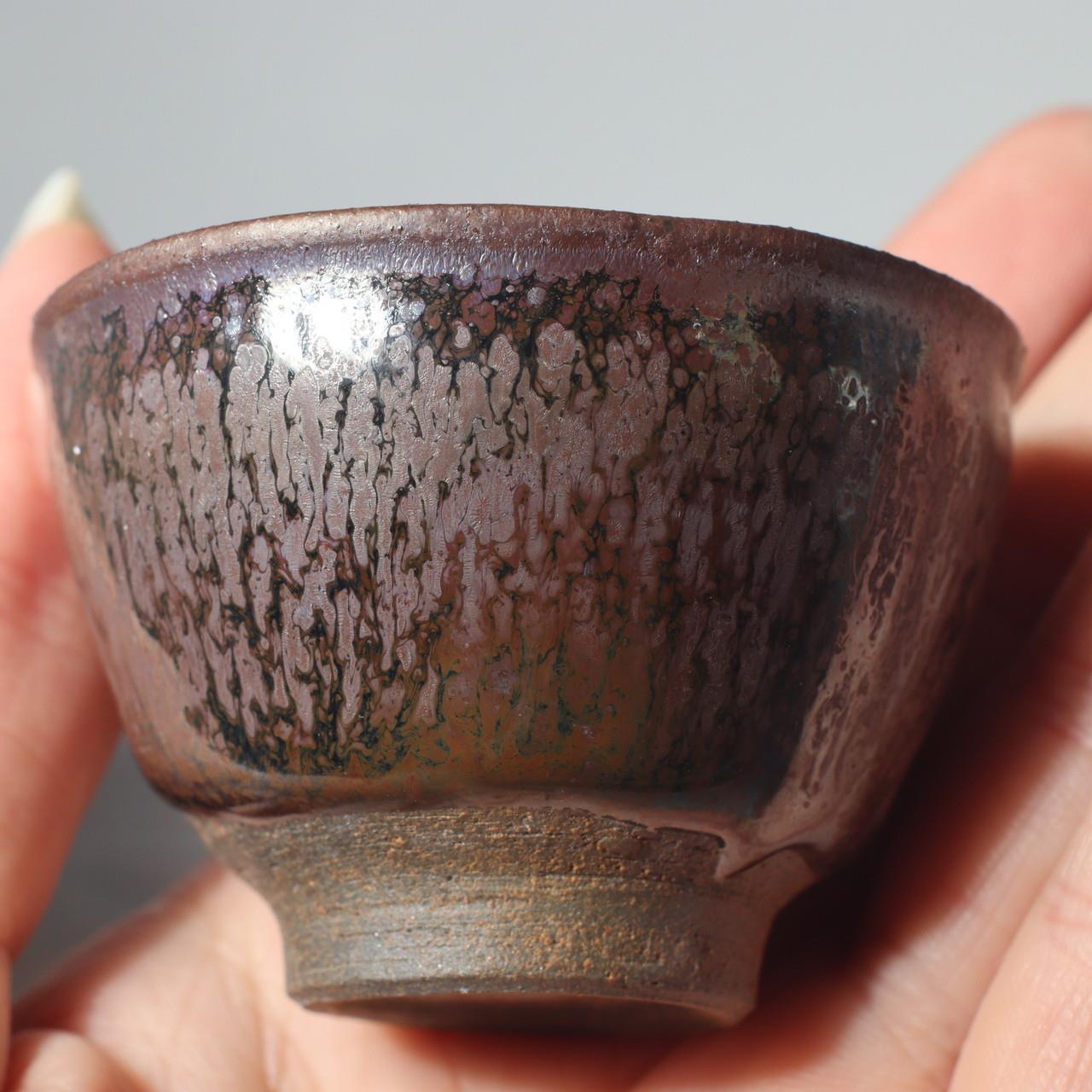Ukeseki Toshiyuki Oil Spot Tianmu Tea Bowl Tenmoku Ceramic Sencha Japanese CAC6