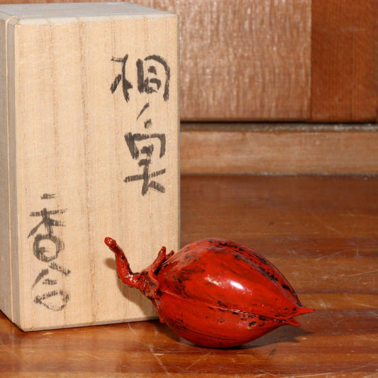 Japanese Red lacquer kogo Paulownia fruit Small Incense container sado WO226