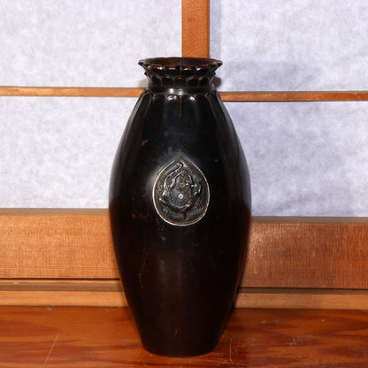 Vintage Japanese Copper Vase with Flower Dragon Design Authentic Collecti BV422