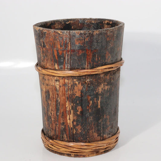 Japanese Antique wooden Lacquer bucket vase Ufushi-Oke sencha sado PV161
