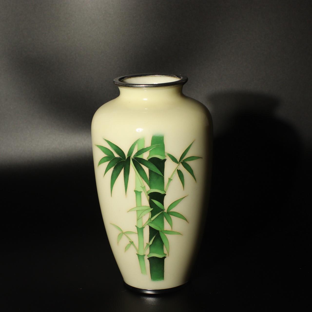 Japanese shippou Cloisonne vase Bamboo design w / box PV187