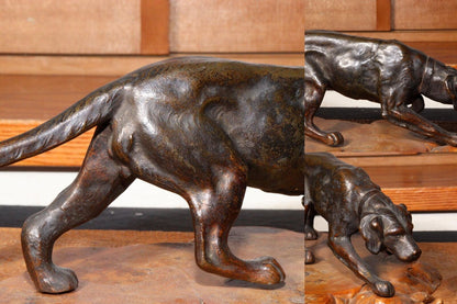 Japanese Vintage Bronze Bloodhound Coonhound Dog Figurine Hunting Dog Sculpture