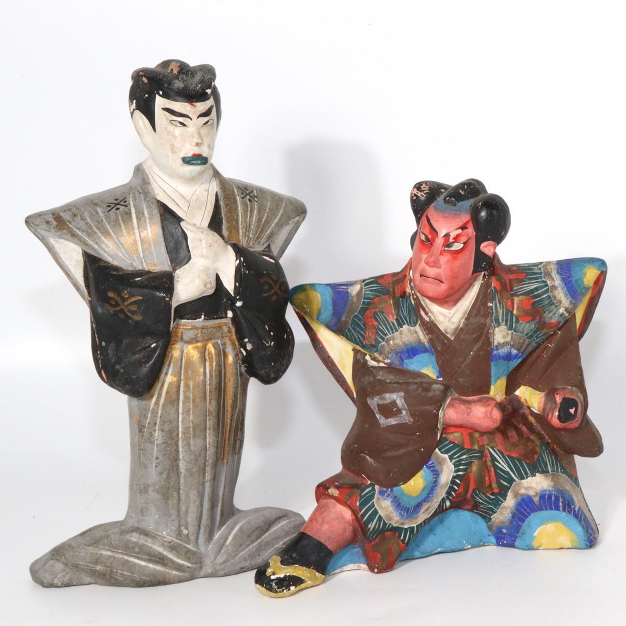 Japanese Antique Kabuki Clay figurine Ceramic Ornament WO150