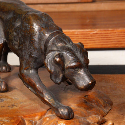 Japanese Vintage Bronze Bloodhound Coonhound Dog Figurine Hunting Dog Sculpture