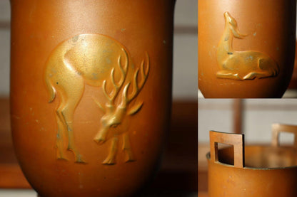 Japanese Vintage Bronze Flower Vase deer pattern Churoku Neya signed w/box BV458