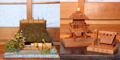 Japanese Wooden 3 Miniature old folk house & Mikoshi ornament WO198